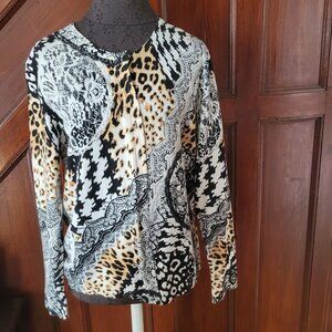 August Silk Heritage Womens XL Mixed Animal Print Long Sleeve Top